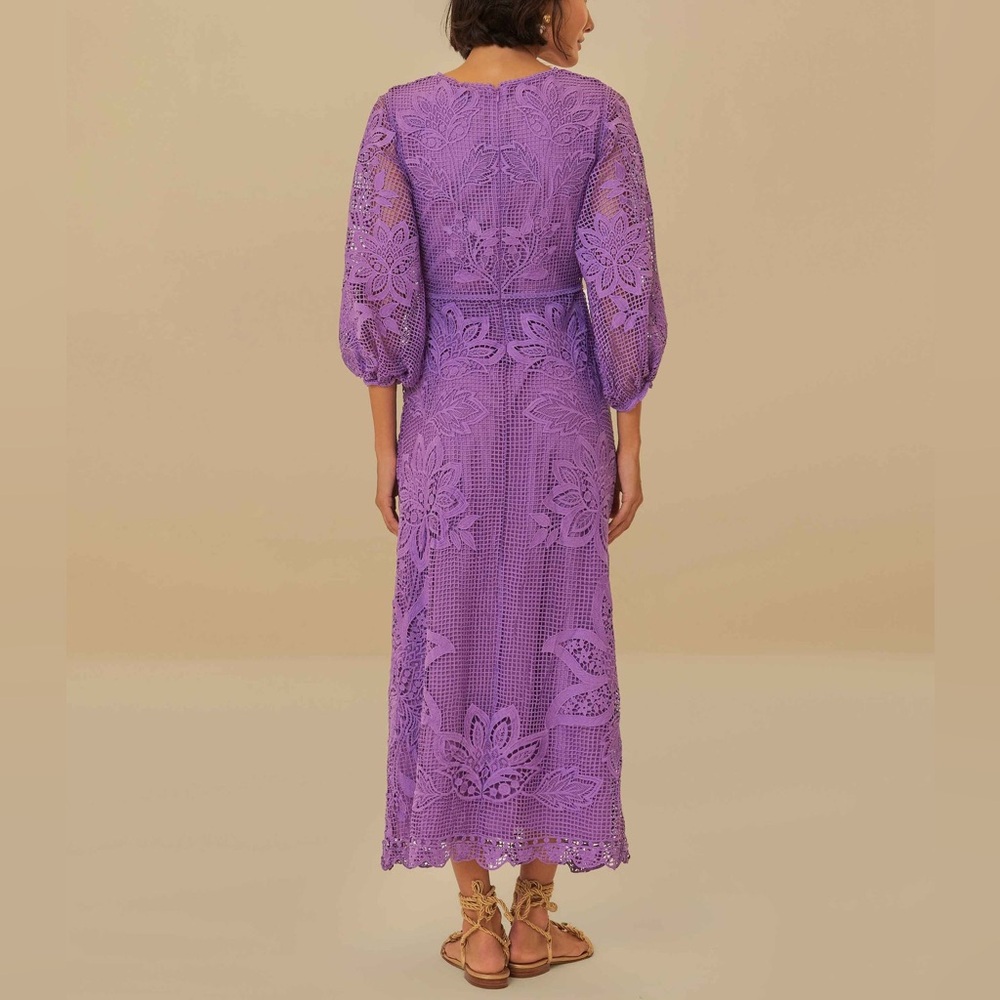 FARM Rio Purple Crochet Midi Dress with Tie Waist - Picture 4 of 9